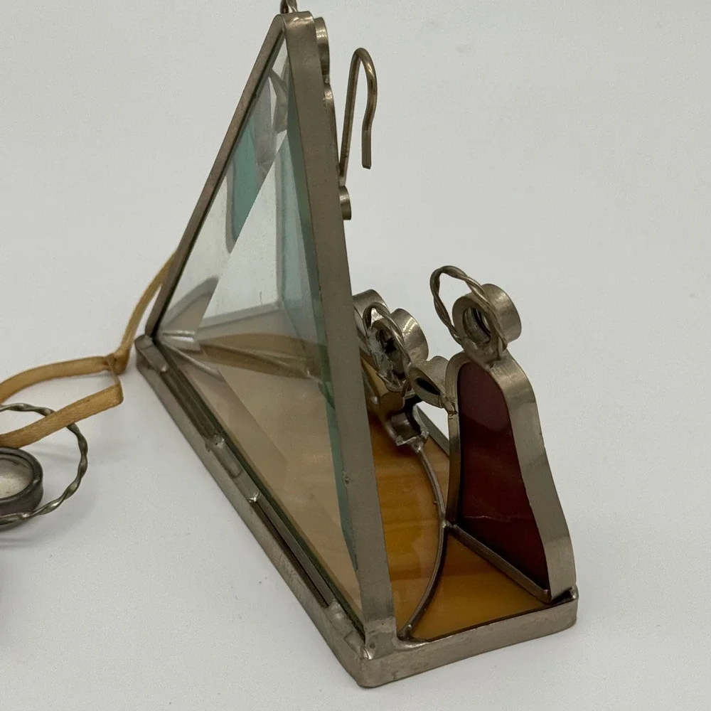 Vintage Stained Glass Nativity Scene Set Miniature Creche & Angel Ornament 4.5x4